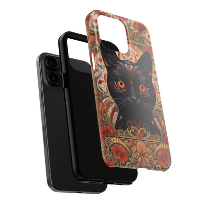 Black Cat Art Phone Case — Ornate Floral Gothic iPhone Protective Case
