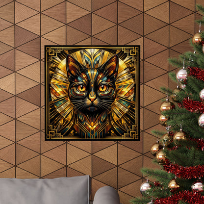 Art Deco Golden Cat Poster — Matte Vertical Wall Art