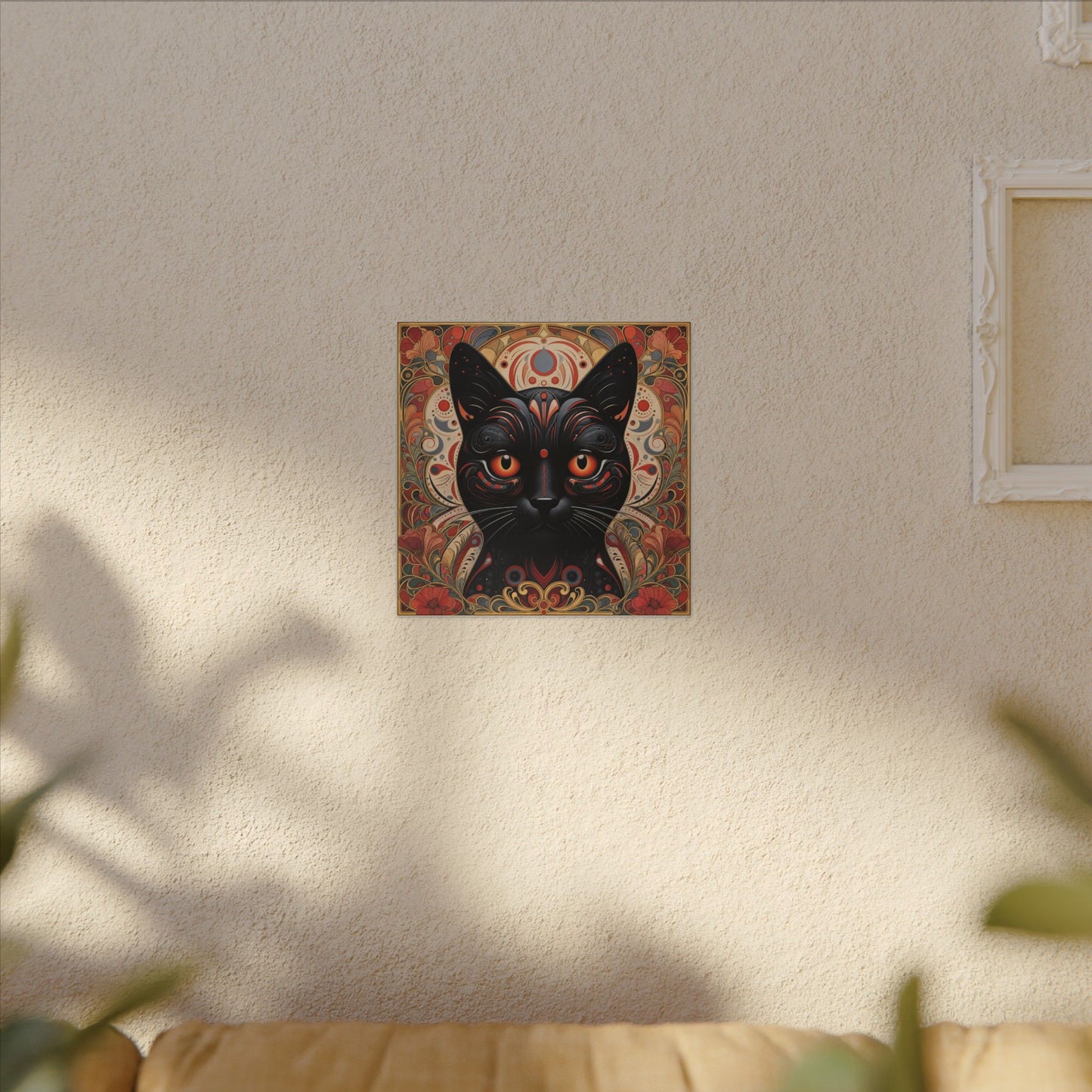Mystic Black Cat Canvas Wall Art — Gothic Boho Cat Portrait