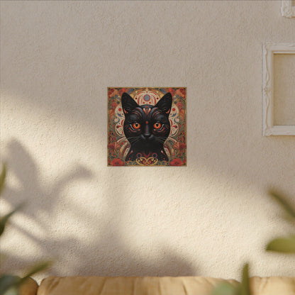 Mystic Black Cat Canvas Wall Art — Gothic Boho Cat Portrait