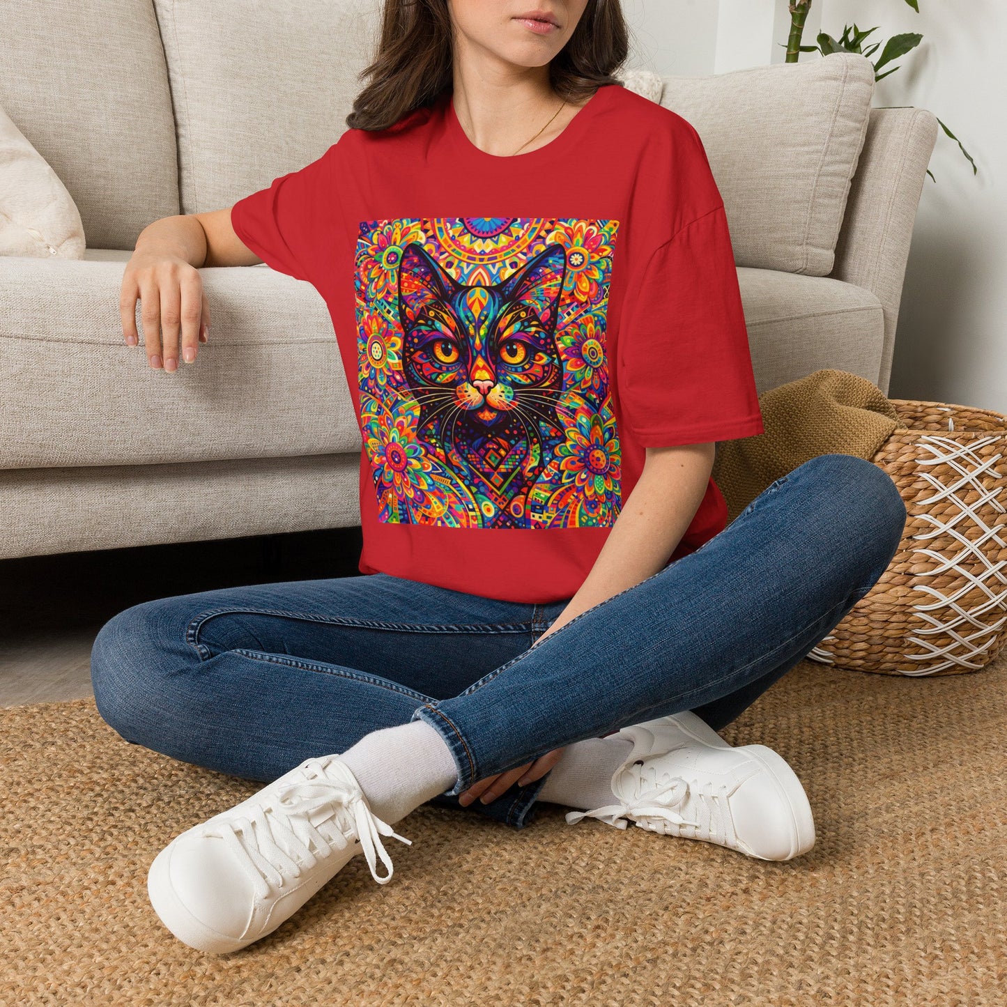 Psychedelic Cat T-Shirt — Colorful Mandala Cat Graphic Tee