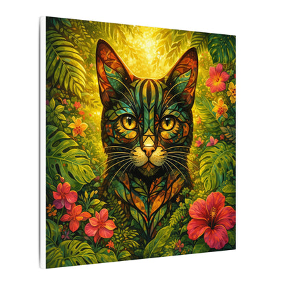 Tropical Cat Canvas Wall Art — Colorful Botanical Cat Portrait on Matte Stretched Canvas