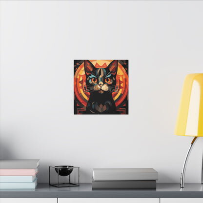 Geometric Black Cat Canvas Art – Modern Abstract Cat Portrait