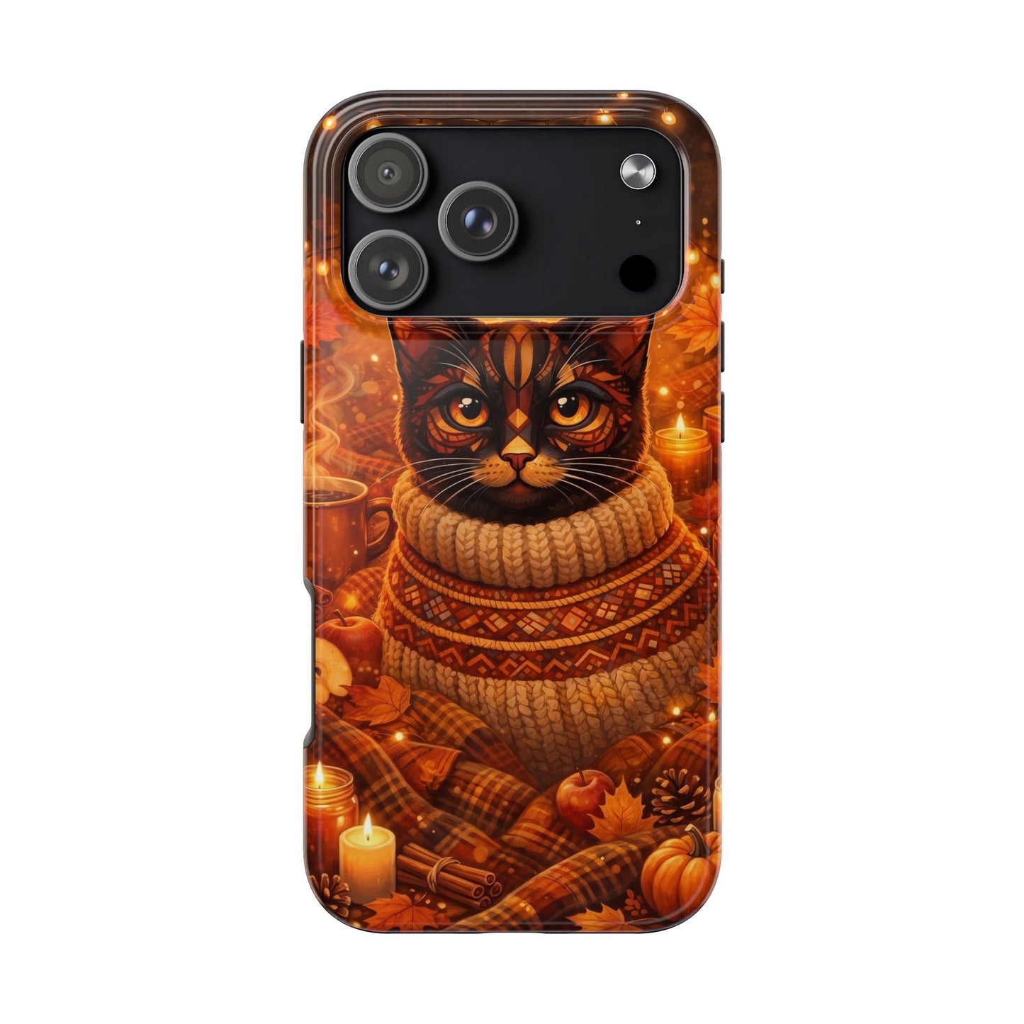 Cozy Autumn Cat Tough Phone Case — Cat in Sweater Fall Phone Cover