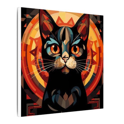 Geometric Black Cat Canvas Art – Modern Abstract Cat Portrait