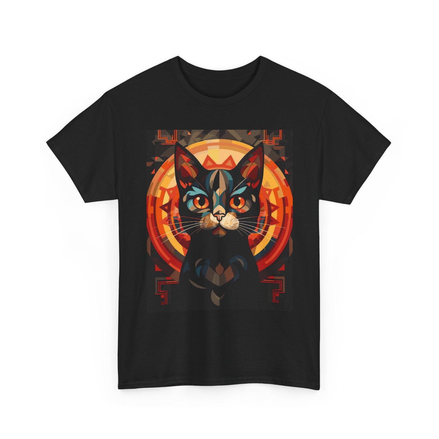 Mystic Cat Graphic Tee — Retro Geometric Feline Art T-Shirt
