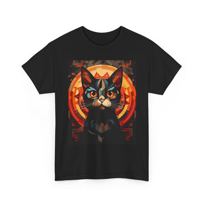 Mystic Cat Graphic Tee — Retro Geometric Feline Art T-Shirt