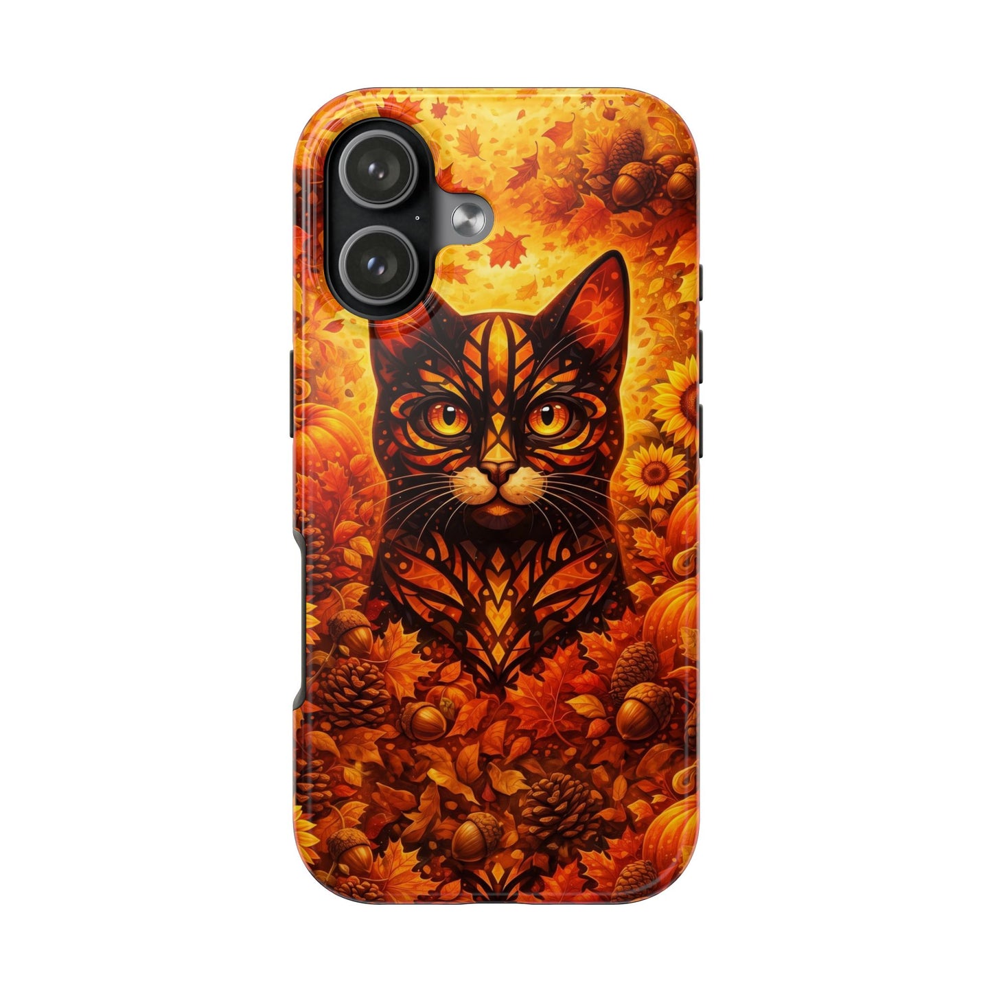 Autumn Cat Tough Phone Case — Fall Floral Protective iPhone Cover