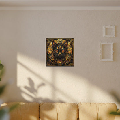 Art Deco Cat Canvas Print — Golden Geometric Feline Wall Art