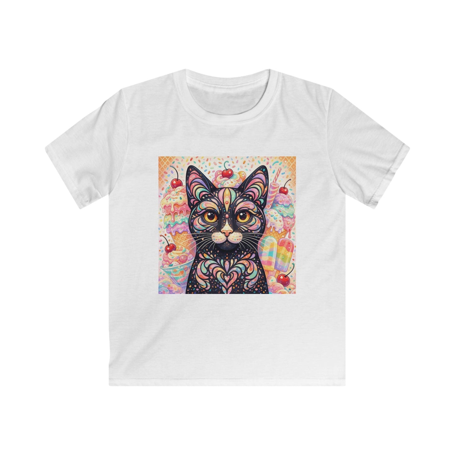 Kids Cat Art Tee — Colorful Heartbeat Kitten Graphic T-Shirt