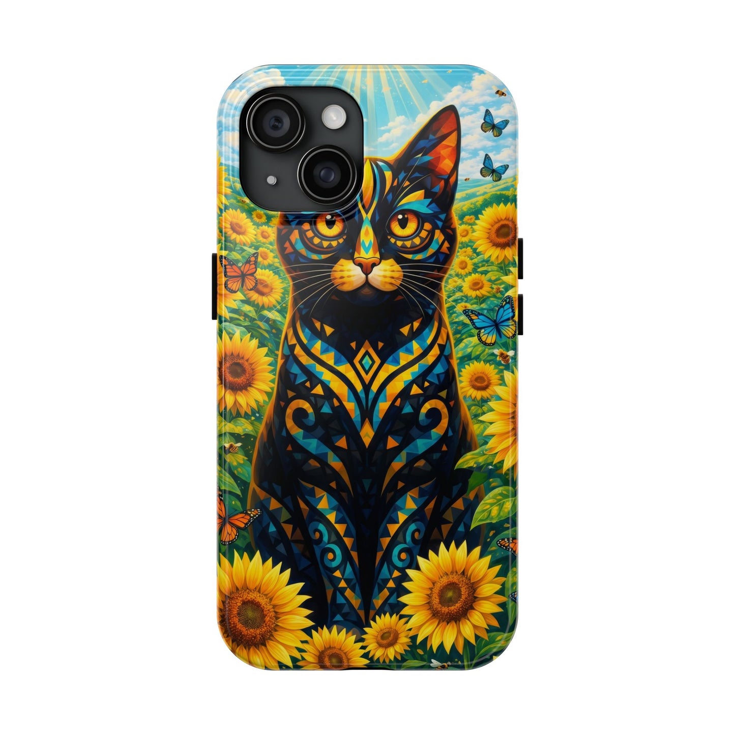 Sunflower Cat Tough Phone Case — Vibrant Boho Floral Armor for iPhone & Android