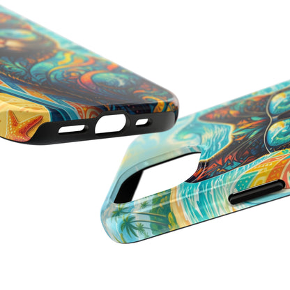 Tropical Surf Cat Tough Phone Case — Colorful Sunglasses Cat Slim Protective Cover