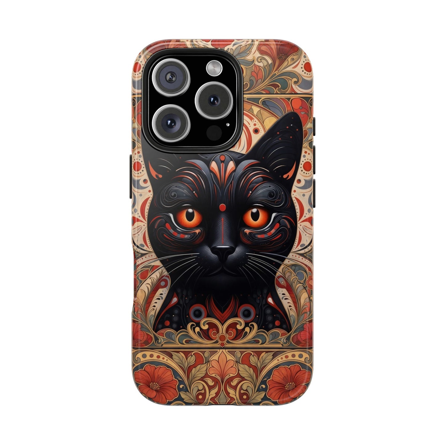 Black Cat Art Phone Case — Ornate Floral Gothic iPhone Protective Case