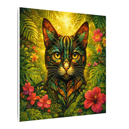Tropical Cat Canvas Wall Art — Colorful Botanical Cat Portrait on Matte Stretched Canvas