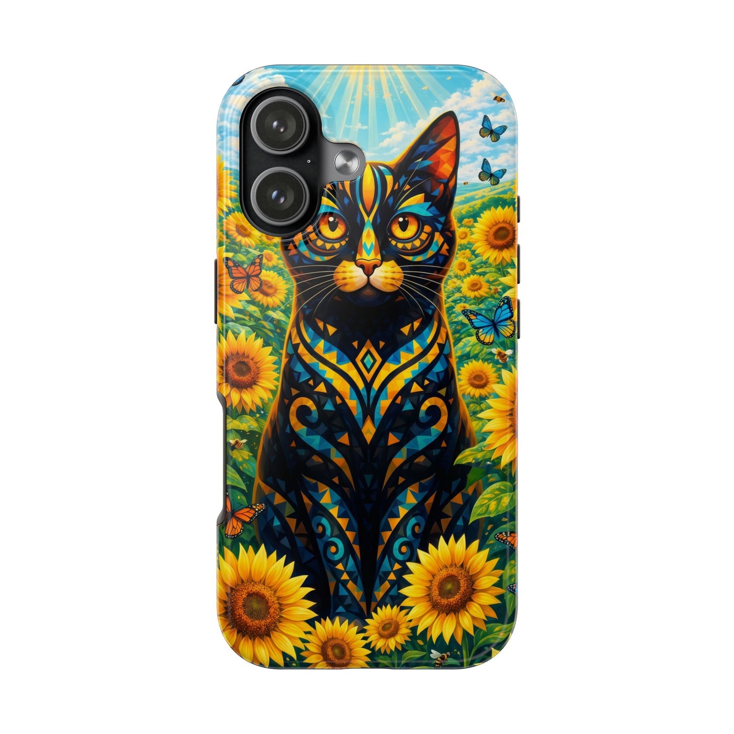 Sunflower Cat Tough Phone Case — Vibrant Boho Floral Armor for iPhone & Android