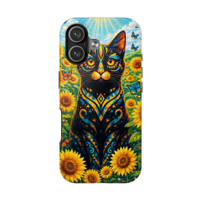 Sunflower Cat Tough Phone Case — Vibrant Boho Floral Armor for iPhone & Android