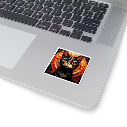 Mystic Black Cat Sticker — Retro Geometric Kiss-Cut Decal