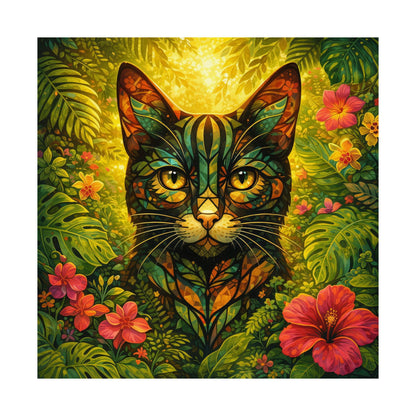 Tropical Cat Poster — Vibrant Botanical Matte Vertical Wall Art