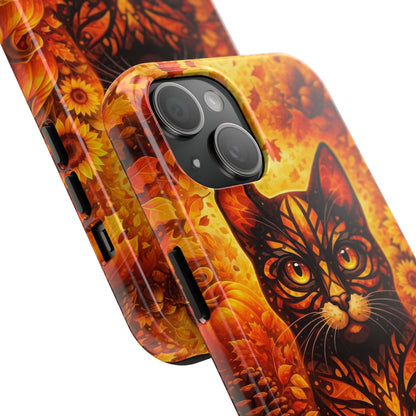 Autumn Cat Tough Phone Case — Fall Floral Protective iPhone Cover