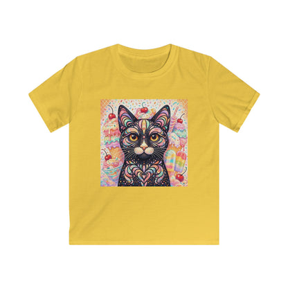 Kids Cat Art Tee — Colorful Heartbeat Kitten Graphic T-Shirt