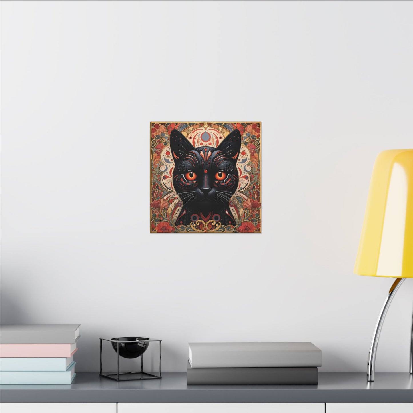 Mystic Black Cat Canvas Wall Art — Gothic Boho Cat Portrait