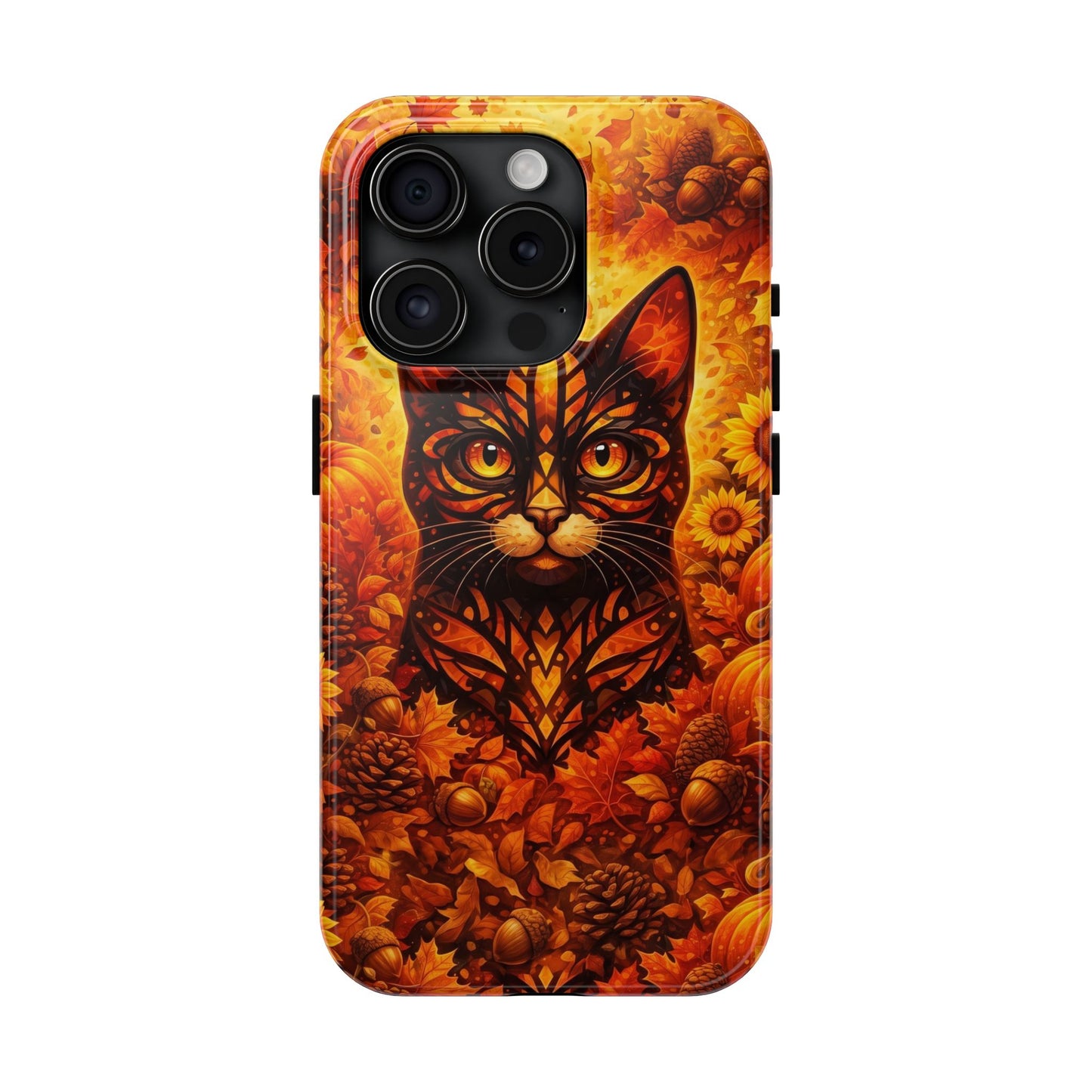 Autumn Cat Tough Phone Case — Fall Floral Protective iPhone Cover