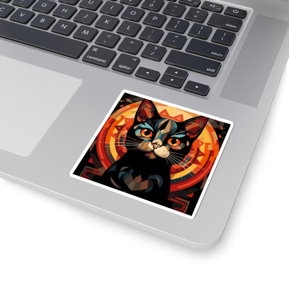 Mystic Black Cat Sticker — Retro Geometric Kiss-Cut Decal