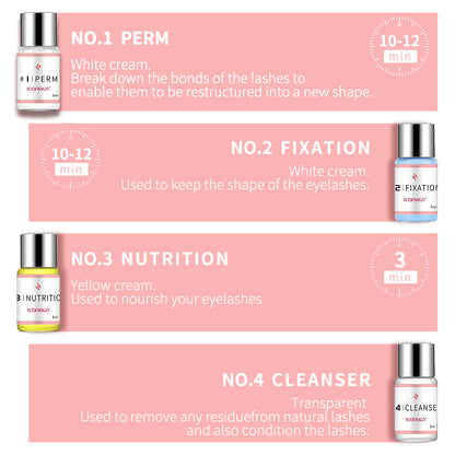 Lash lift treatment creams set: No.1 perm, No.2 fixation, No.3 nutrition, No.4 cleanser