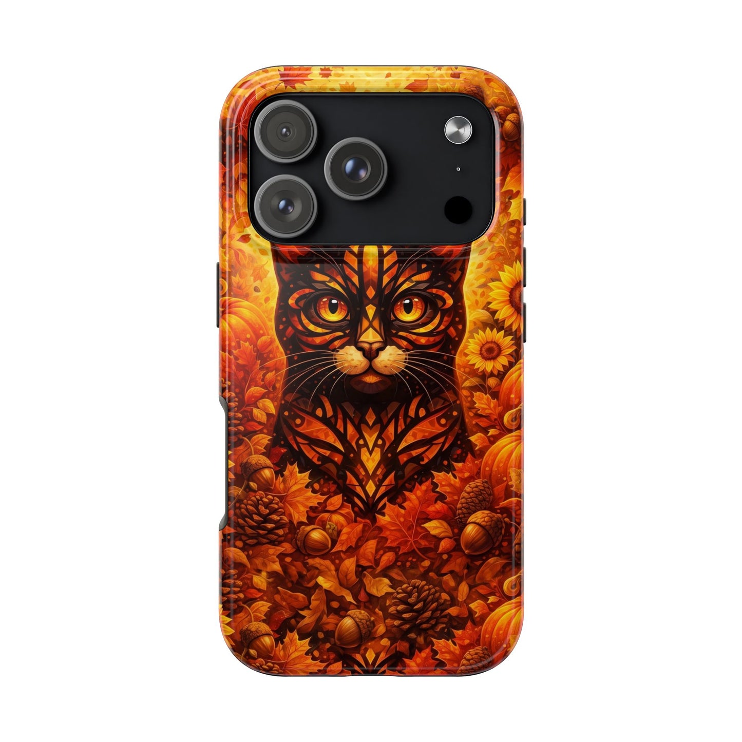 Autumn Cat Tough Phone Case — Fall Floral Protective iPhone Cover