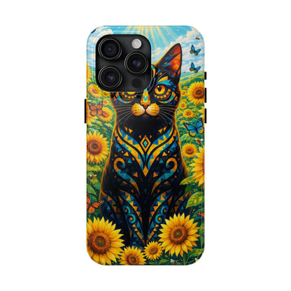 Sunflower Cat Tough Phone Case — Vibrant Boho Floral Armor for iPhone & Android