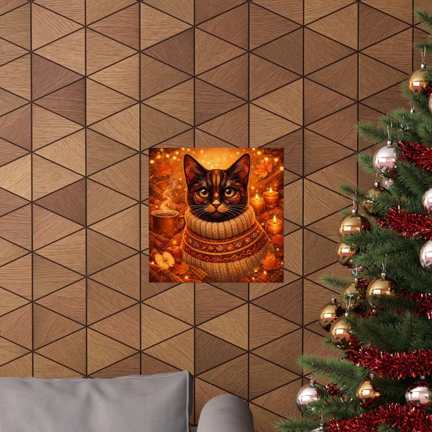 Autumn Cozy Cat Poster — Matte Vertical Fall Wall Art