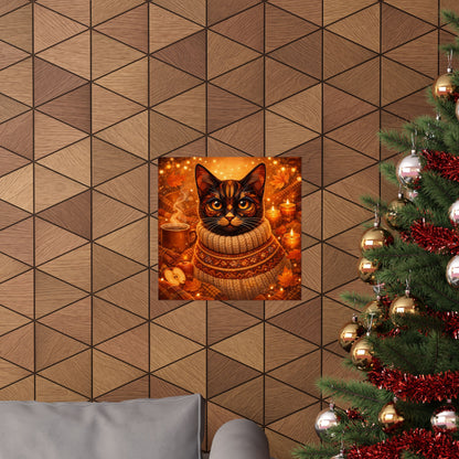 Autumn Cozy Cat Poster — Matte Vertical Fall Wall Art
