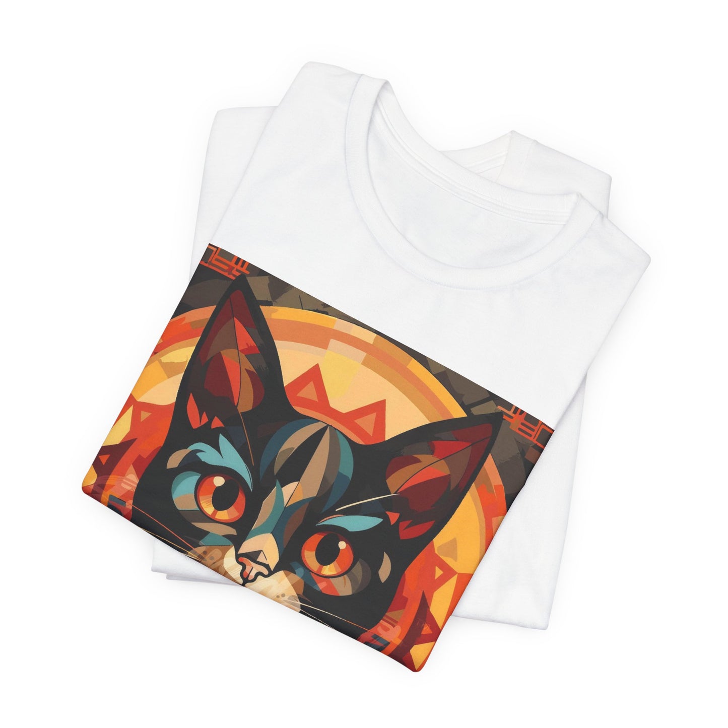 Cat Portrait Tee — Geometric Mystic Black Cat Graphic T-Shirt
