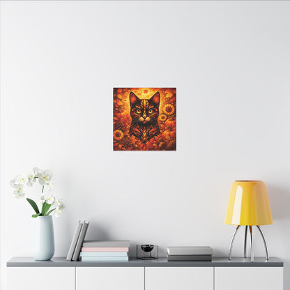Autumn Cat Canvas Art — Pumpkin & Sunflower Fall Wall Decor