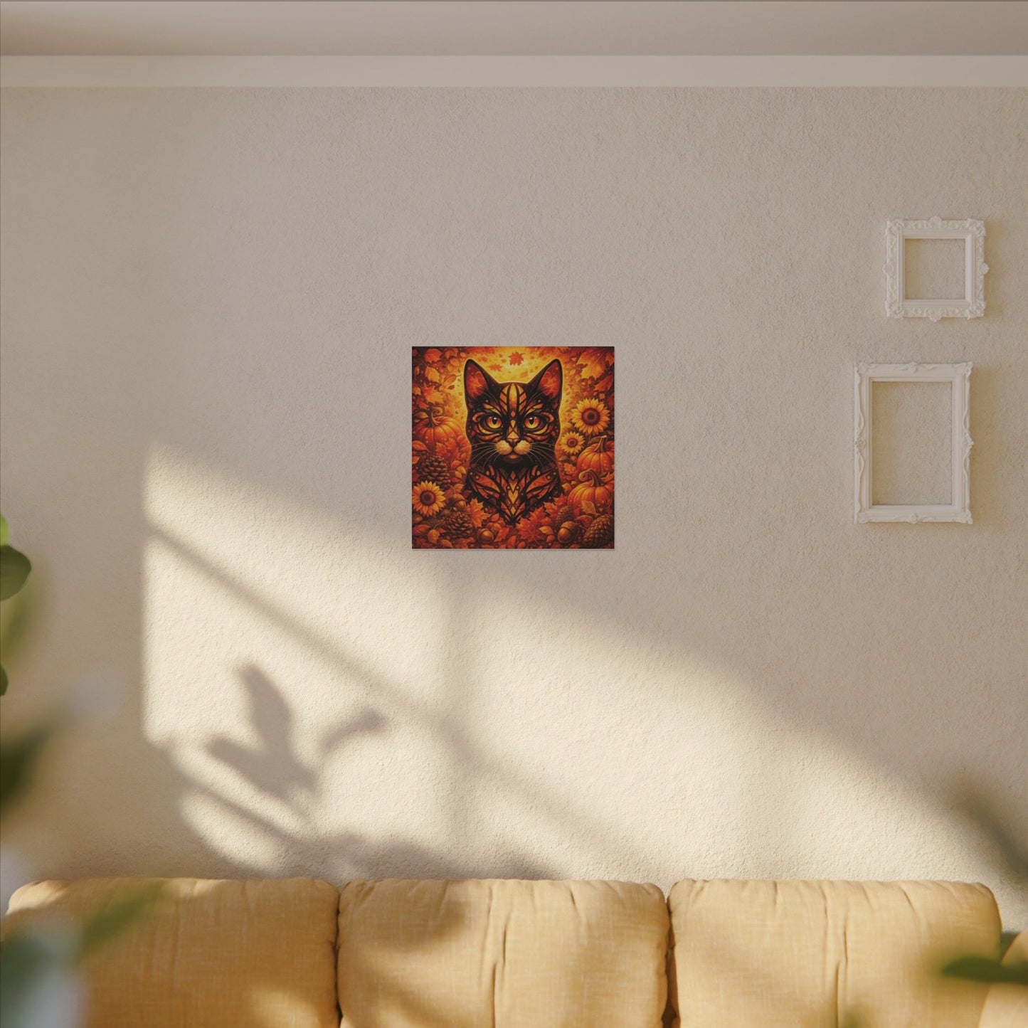 Autumn Cat Canvas Art — Pumpkin & Sunflower Fall Wall Decor