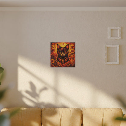 Autumn Cat Canvas Art — Pumpkin & Sunflower Fall Wall Decor