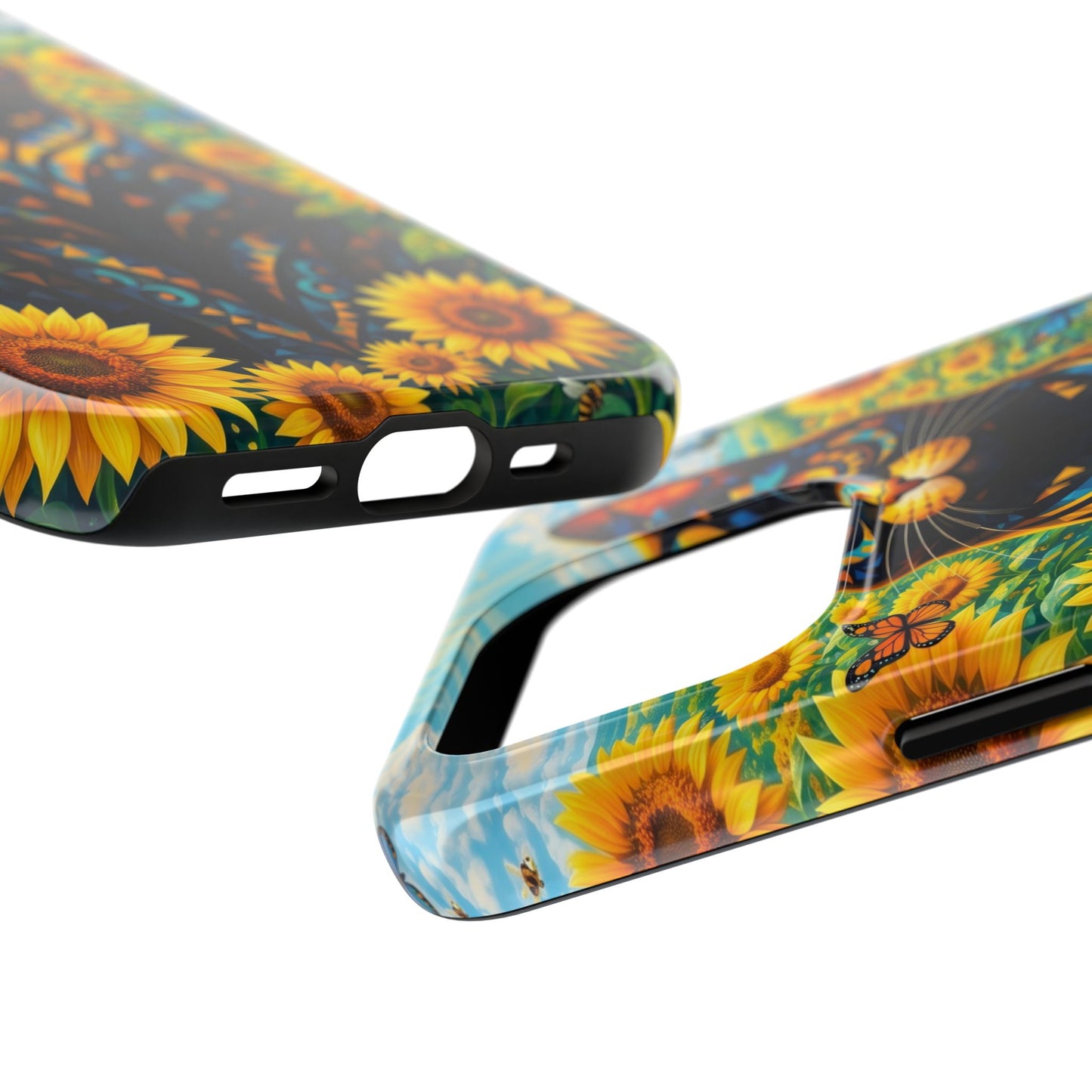 Sunflower Cat Tough Phone Case — Vibrant Boho Floral Armor for iPhone & Android