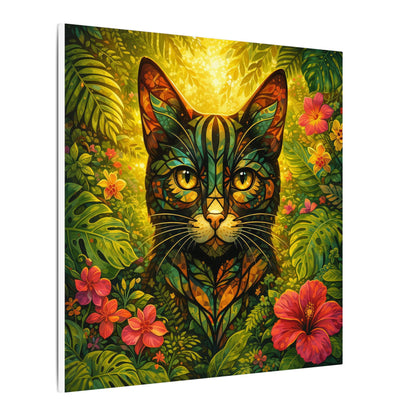 Tropical Cat Canvas Wall Art — Colorful Botanical Cat Portrait on Matte Stretched Canvas