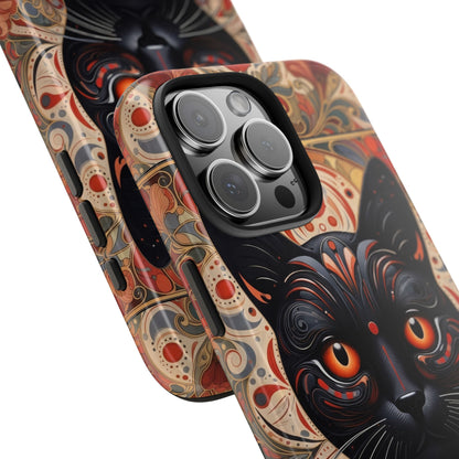Black Cat Art Phone Case — Ornate Floral Gothic iPhone Protective Case