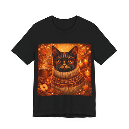 Cozy Cat in Sweater T-Shirt — Autumn Cozy Kitty Graphic Tee