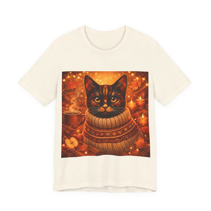 Cozy Cat in Sweater T-Shirt — Autumn Cozy Kitty Graphic Tee