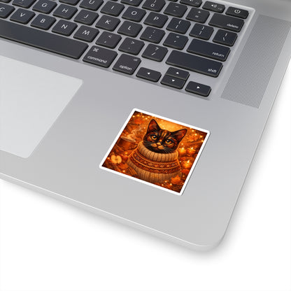 Autumn Cozy Cat Sticker — Fall Sweater Kitty Kiss-Cut Sticker