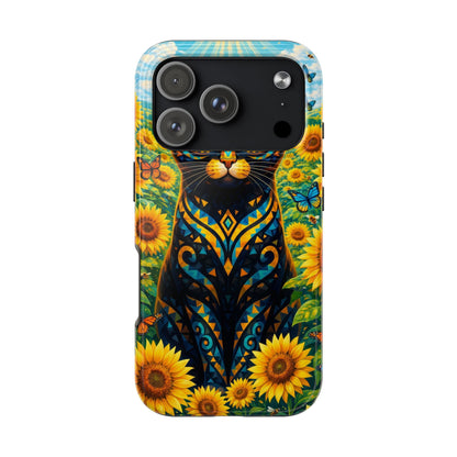 Sunflower Cat Tough Phone Case — Vibrant Boho Floral Armor for iPhone & Android
