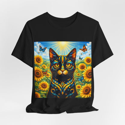Sunflower Cat T-Shirt — Vibrant Floral Cat Art Tee