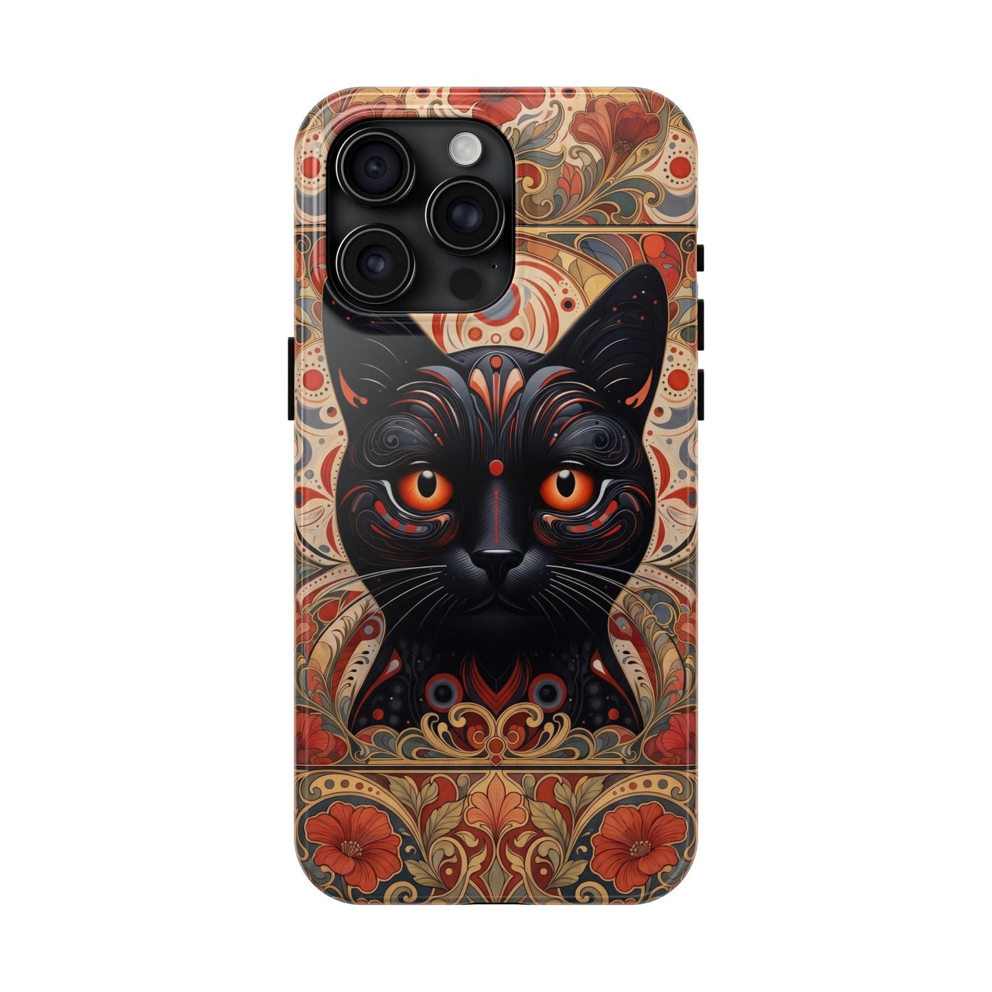 Black Cat Art Phone Case — Ornate Floral Gothic iPhone Protective Case