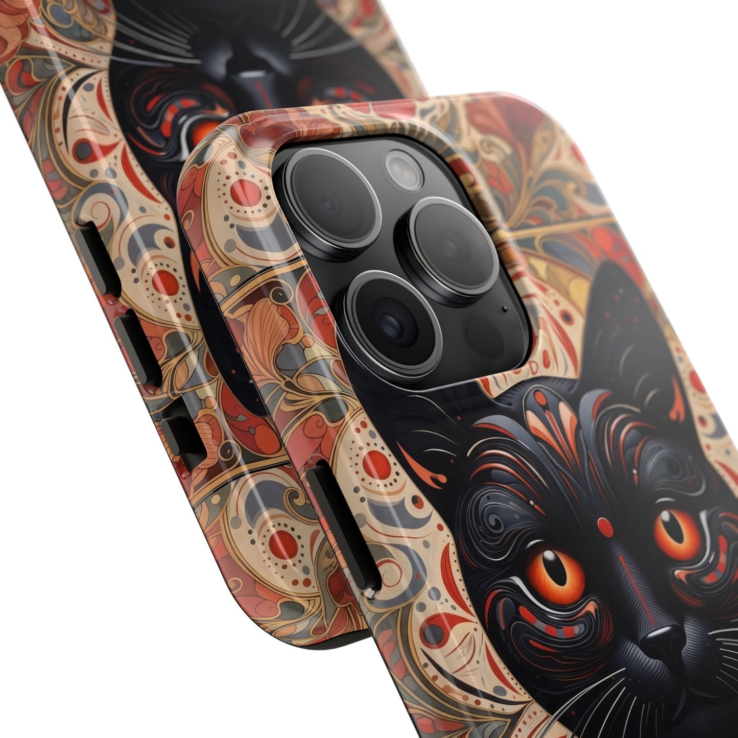 Black Cat Art Phone Case — Ornate Floral Gothic iPhone Protective Case