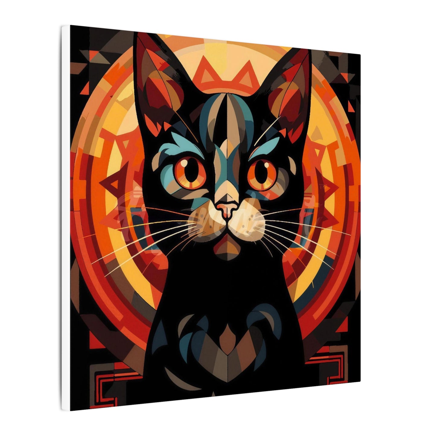 Geometric Black Cat Canvas Art – Modern Abstract Cat Portrait