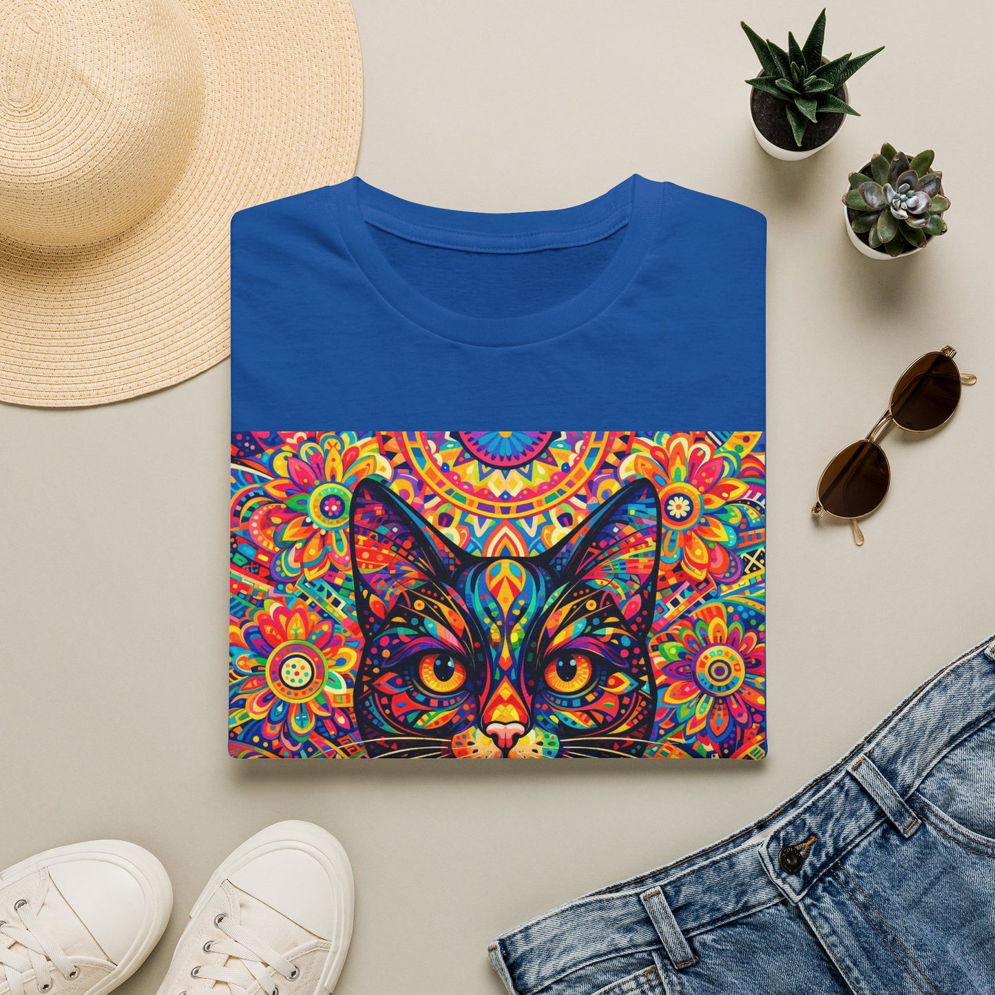 Psychedelic Cat T-Shirt — Colorful Mandala Cat Graphic Tee