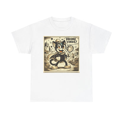 Retro Detective Cat T-Shirt — "Prime Finds!" Vintage Cartoon Tee