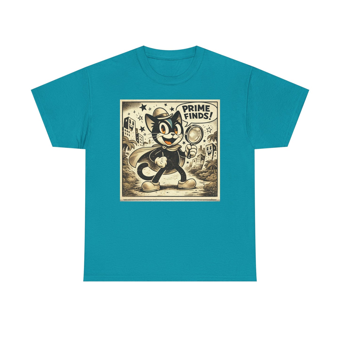 Retro Detective Cat T-Shirt — "Prime Finds!" Vintage Cartoon Tee